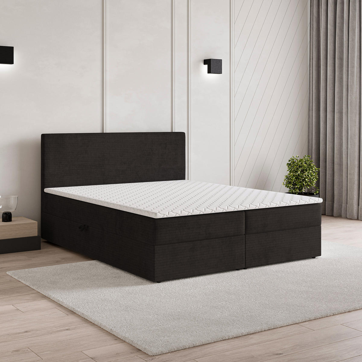 BOXBETT NIRA 180x200 cm mit Matratze und Topper - Braun - Braun, Holz (180/200cm) - MASSENO