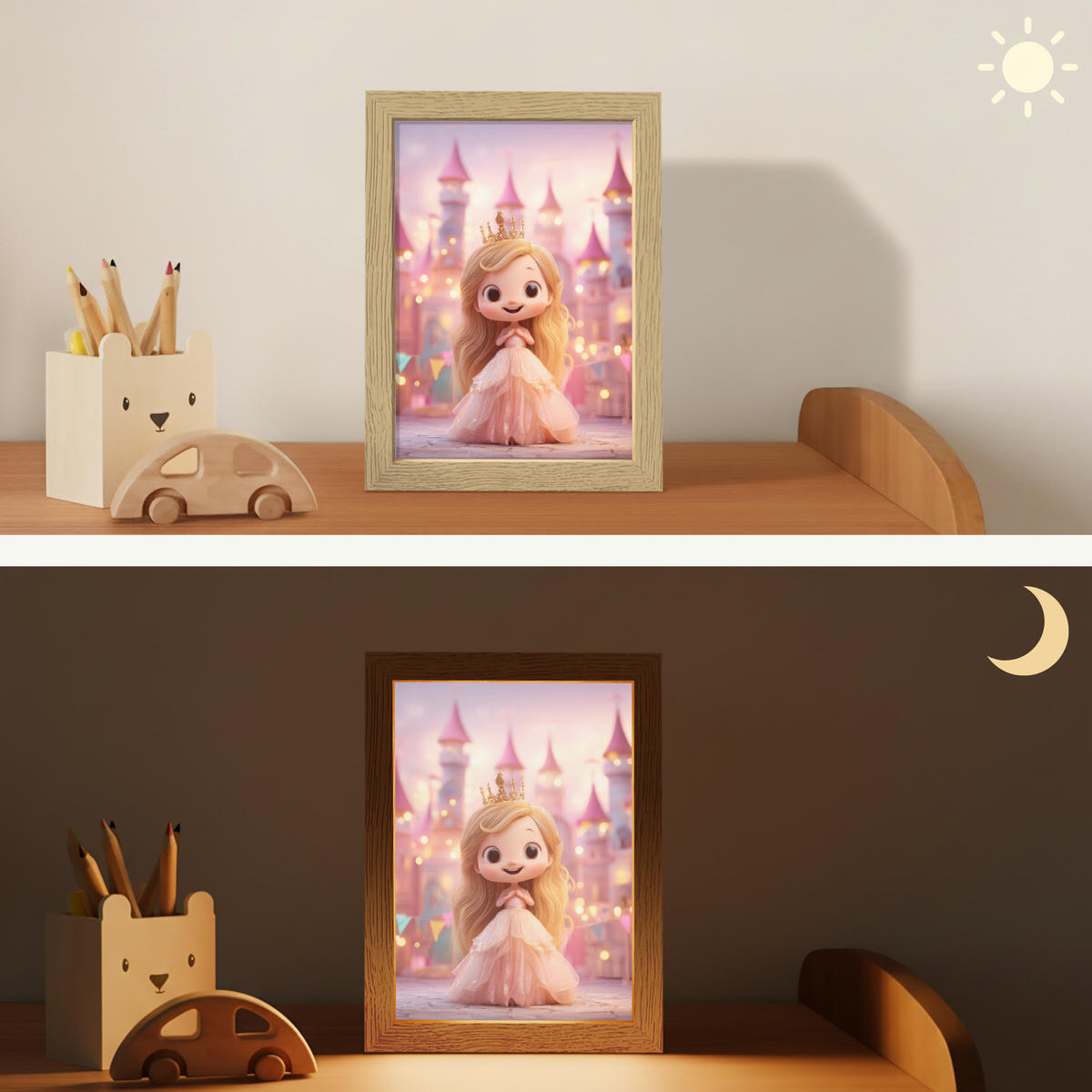 NACHTTISCHLAMPE Prinzessin - Rosa - Schloss 15x20 cm - Rosa, Holzwerkstoff (8/15/20cm)