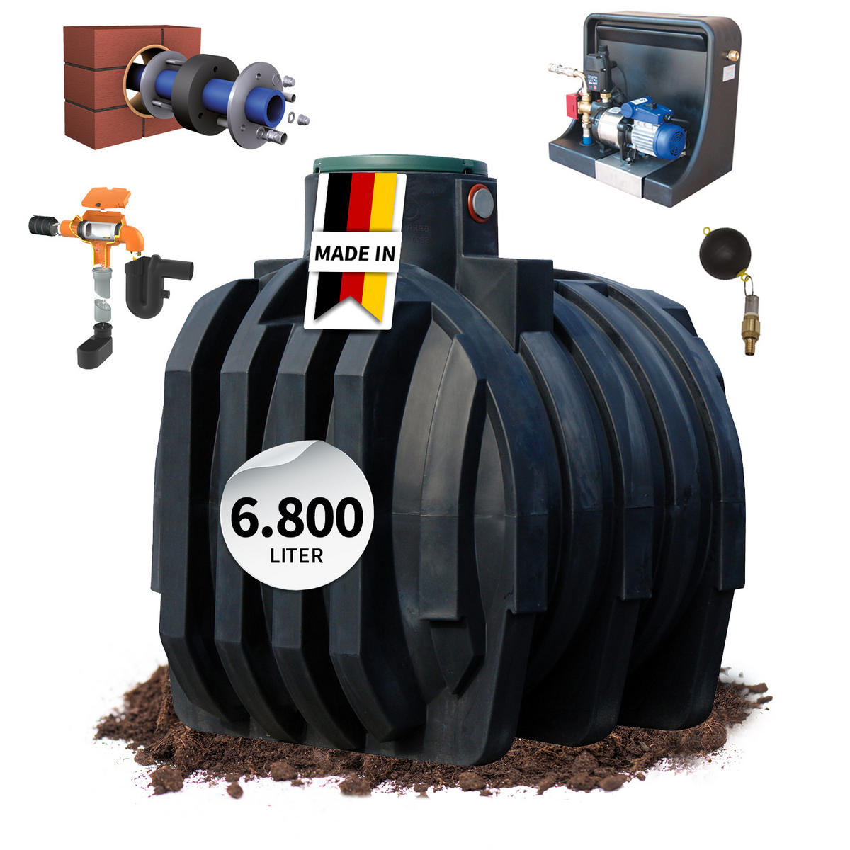 ERDTANK-PAKET 6800 L - Schwarz, Kunststoff (200/240/245cm) - 4rain