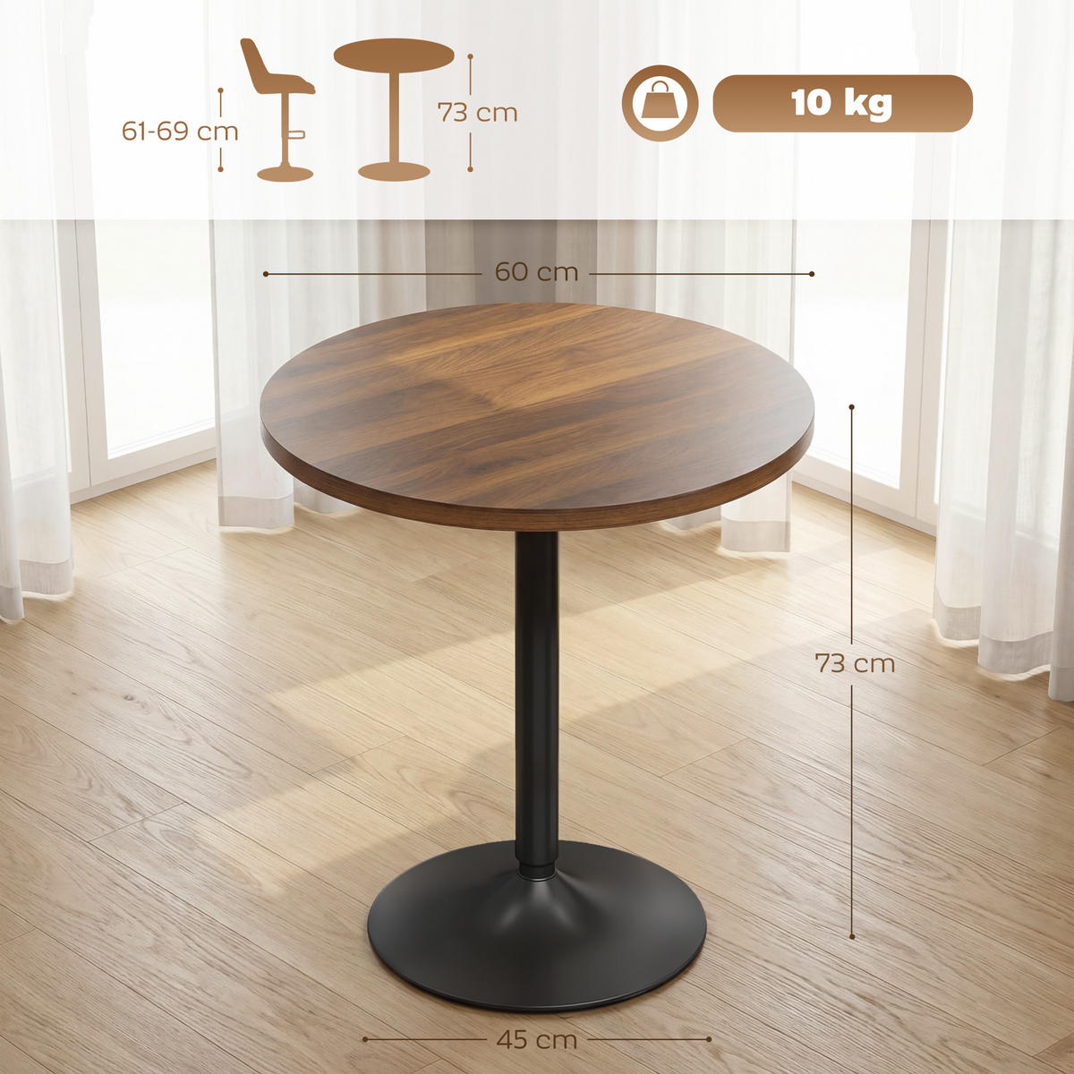 BARTISCH DE-14817 rund 60 cm mit Kippsicherung Nussbaum - Walnussfarben, Holzwerkstoff (60/60/73cm) - ComfortXL