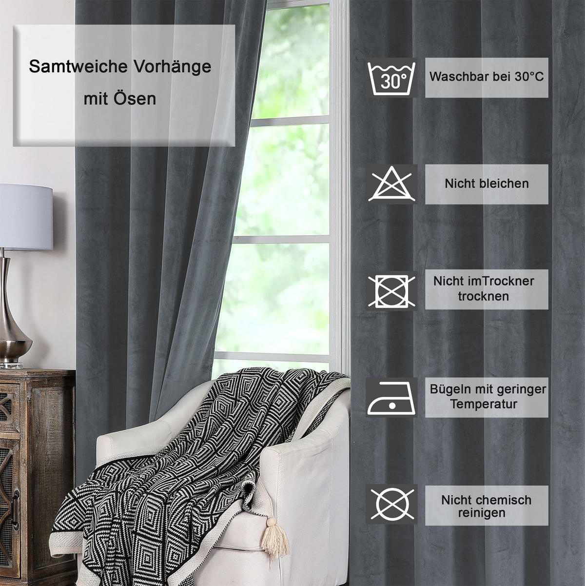 VORHANG Ösen Samt 300/245 cm Anthrazit - Anthrazit, Textil (300/245/245cm) - TiborTex