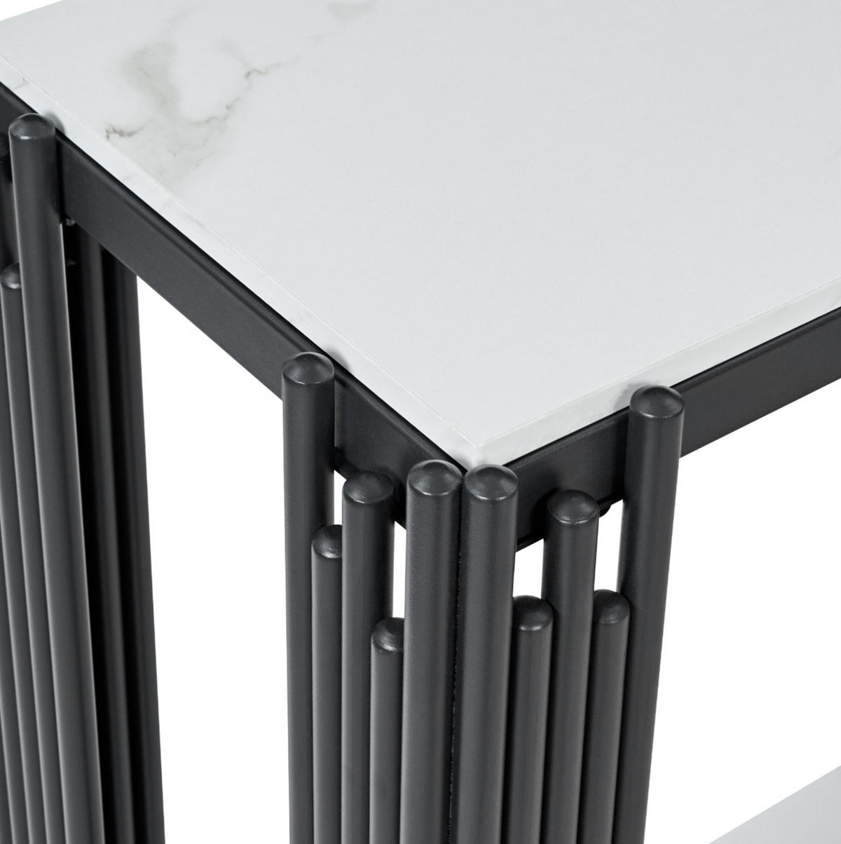 KONSOLENTISCH aus MDF 123x33x80 cm und Metall Schwarz/Weiß mit 2 Ablagen in Marmoroptik - Schwarz, Holzwerkstoff (123.5/33.5/80cm) - IVMEU