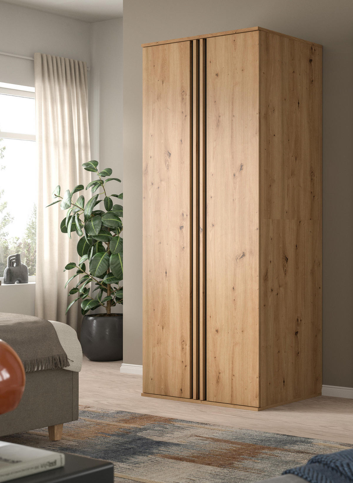 KLEIDERSCHRANK Eiche Artisan, grau 80 x 192 cm, Drehtürenschrank 2-türig - Anthrazit/Eiche Artisan, Holzwerkstoff (80/192/56cm) - Inn.Furn