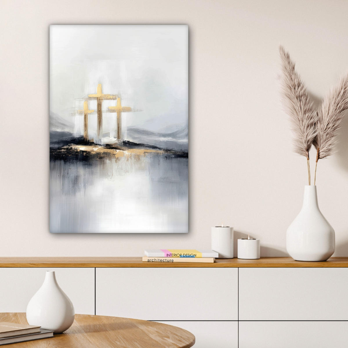 LEINWANDBILD Abstrakt - Malerei - Christentum - Kreuz Wanddeko 40x60 cm - Weiß, Textil (40/60cm) - MuchoWow