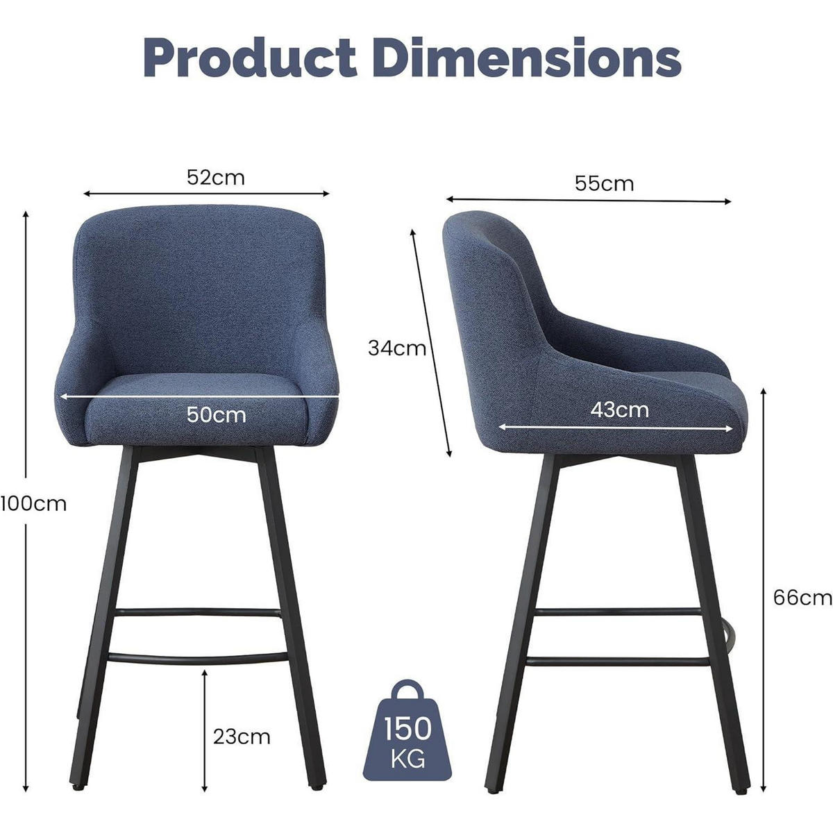 BARHOCKER 360° drehbar mit Fußstütze 66,5 cm blau 1er Set - Blau, Textil (49/110/38cm)