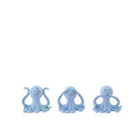 DEKOOBJEKT OKTOPUS SEHEN/HÖREN/SCHWEIGEN (3ER SET) - Blau, Glas/Naturmaterialien (7/11/13cm) - J-Line