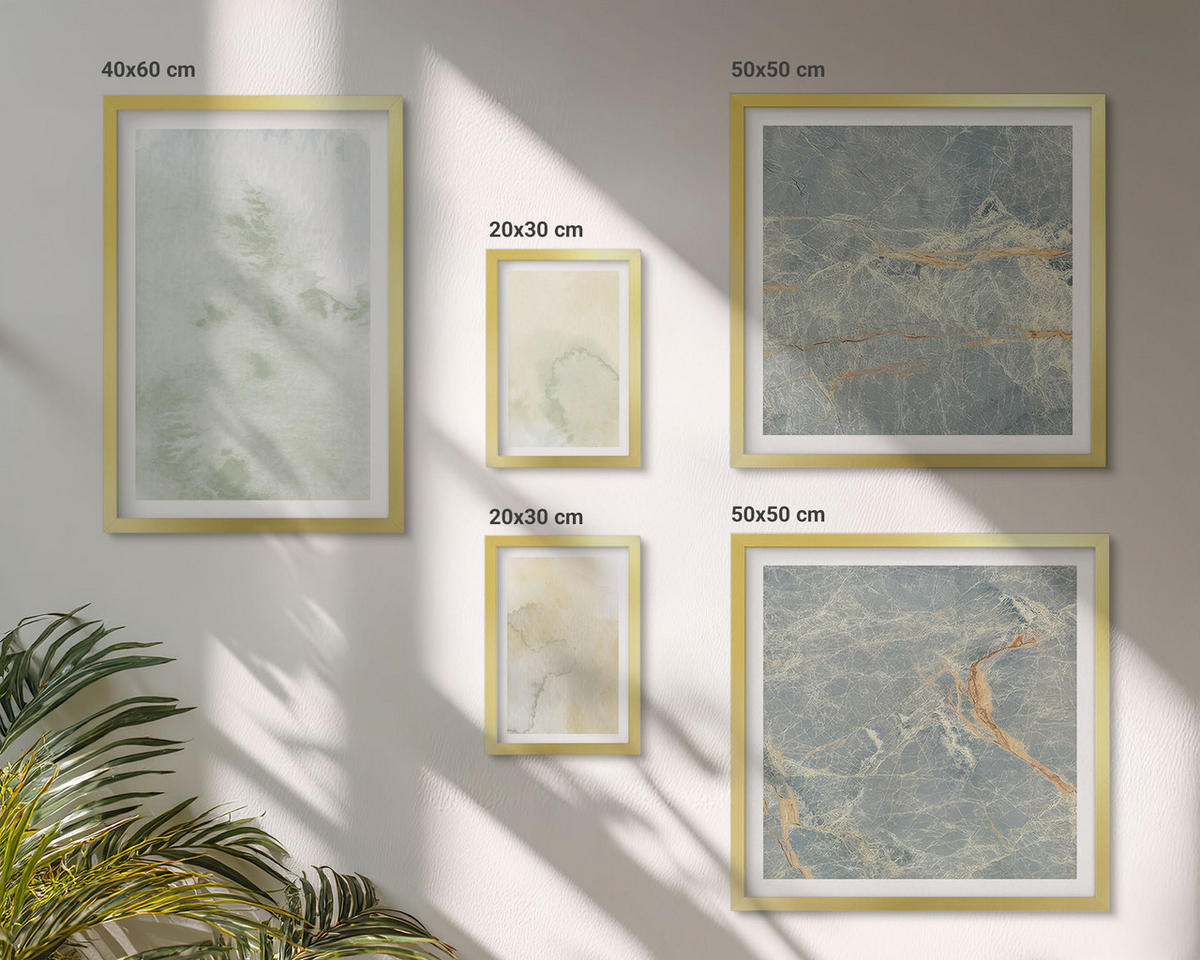 BILDER SET 5er Set - 50x50 cm & 20x30 cm & 40x60 cm Goldrahmen - Pastellfarben auf Aquarellleinwand - Goldfarben, Kunststoff (40/60cm) - TULUP