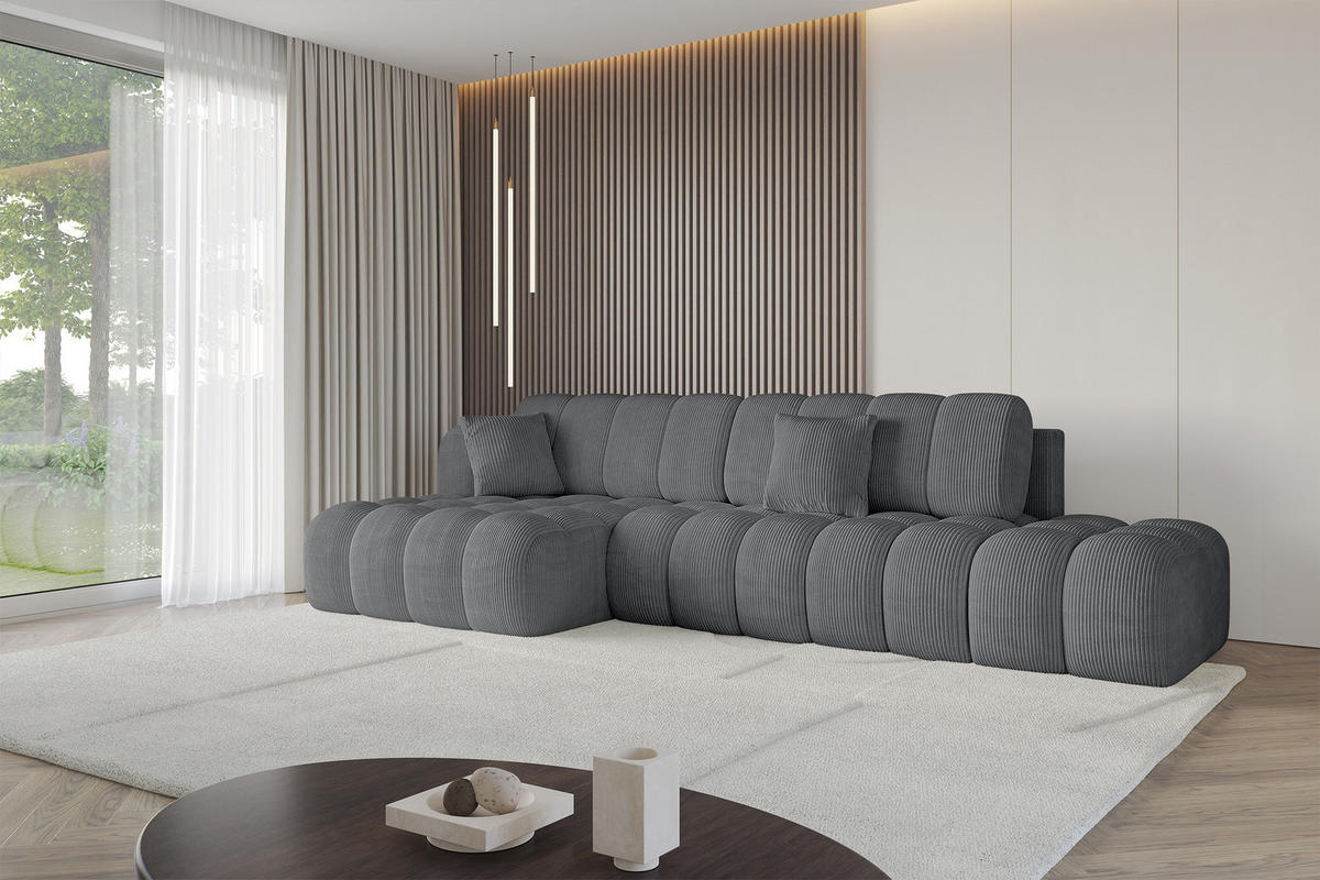 ECKSOFA mit Schlaffunktion Ottomane Links OLEA-L2 321x164x75 Dunkelgrau Cord - Taupe/Schwarz, Holzwerkstoff/Kunststoff (321/164cm) - ALTDECOR