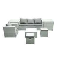 GARTENMÖBELSET mit 3-SITZER SOFA,COUCHTISCH Polyrattan Hellgrau-Mix 6-Sitzer - Hellgrau/Grau, Glas/Kunststoff - Fimous