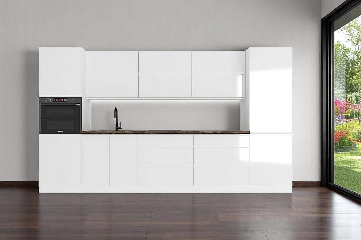 KÜCHENZEILE 360 cm Aspen K47-M360 in Weiß / Hochglanz - Weiß, Holz (360/212/60cm)
