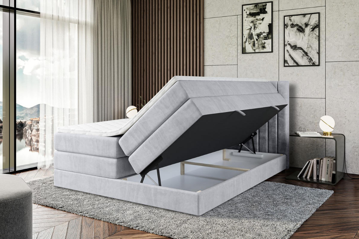 BOXSPRINGBETT IDRIKO KING - 200x200 - H3/H4 - Hellgrau - Hellgrau, Holzwerkstoff (200/200cm) - ALTDECOR