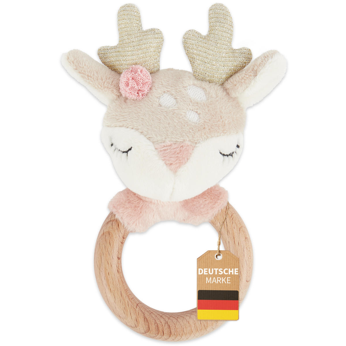 GREIFLING Holz Natur Reh - Rosa, Textil (10/15cm) - Bieco Spielwaren