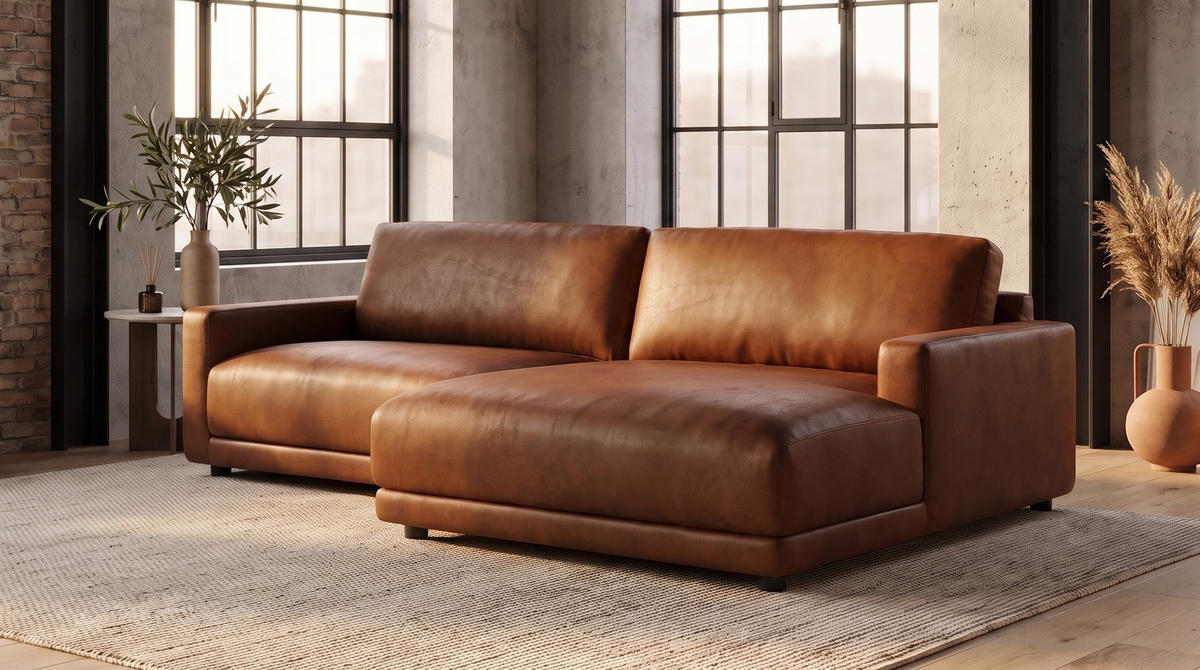 ECKSOFA MARLIN Braun Lederfaserstoff - Dunkelbraun/Schwarz, Leder/Kunststoff (168/262cm) - KAWOLA