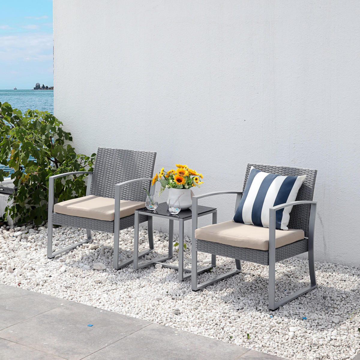 GARTENSET Lois L Grau/Beige - Beige/Grau, Kunststoff - SVITA