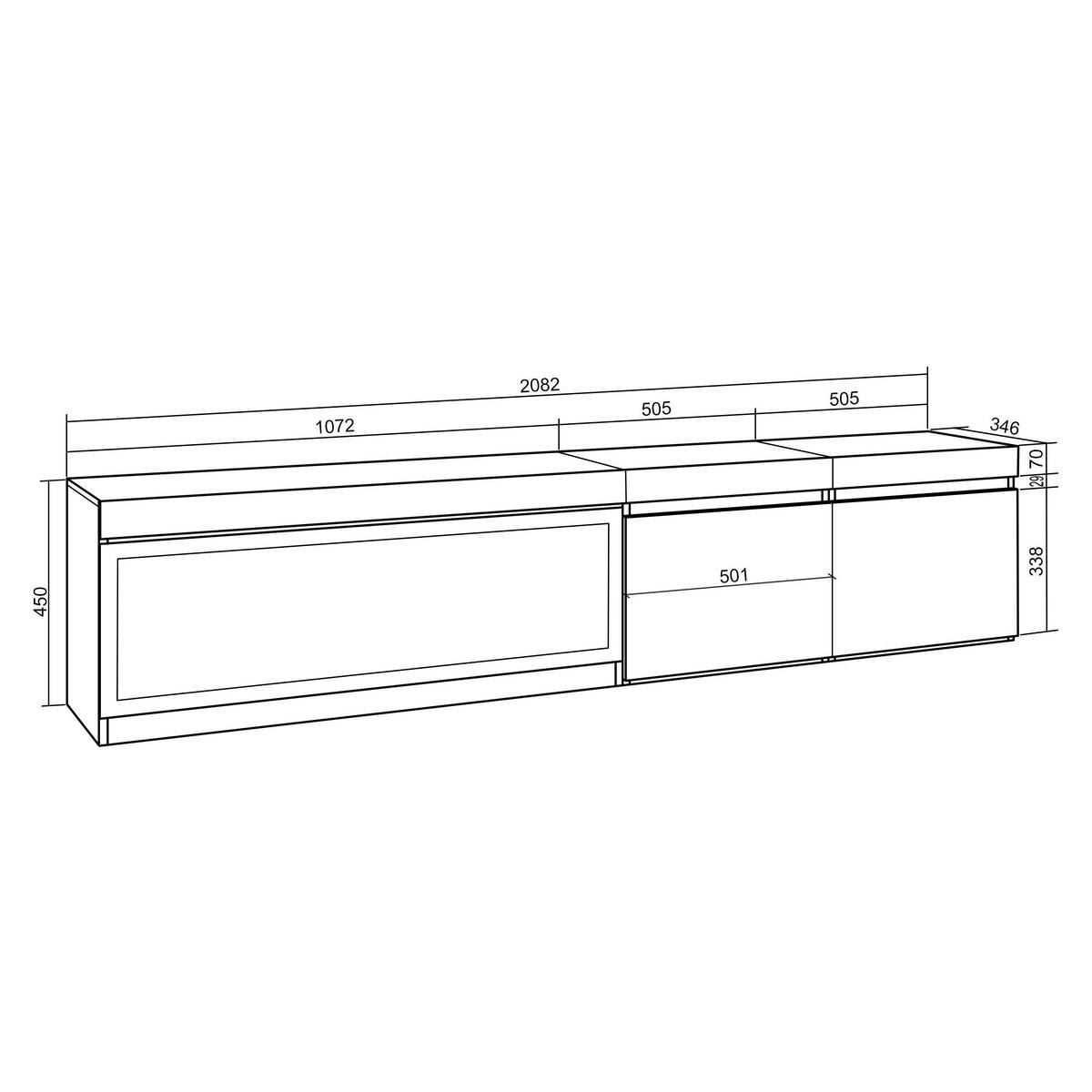 LOWBOARD, Tv-Schrank Elektrokamin XXL, Hängend, schwarz, 208/35/45cm - Multicolor/Schwarz, Holzwerkstoff (208/45/35cm) - Skraut Home