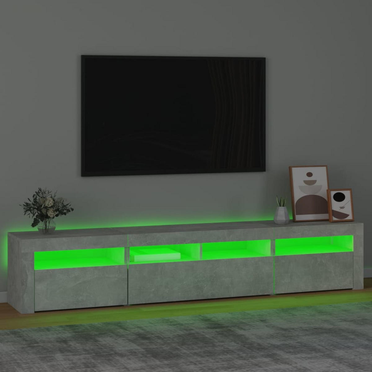 LOWBOARD mit Led-Leuchten 210/35/40 cm aus Holzwerkstoff in Betongrau - Hellgrau, Holz (210/40/35cm) - vidaXL