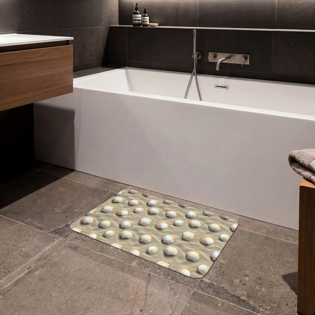KOUPELNOVÁ PŘEDLOŽKA Mušle - Písek - Námořní 60x40 cm - písková barva, textil/plast (60/40cm) - OnlyWow