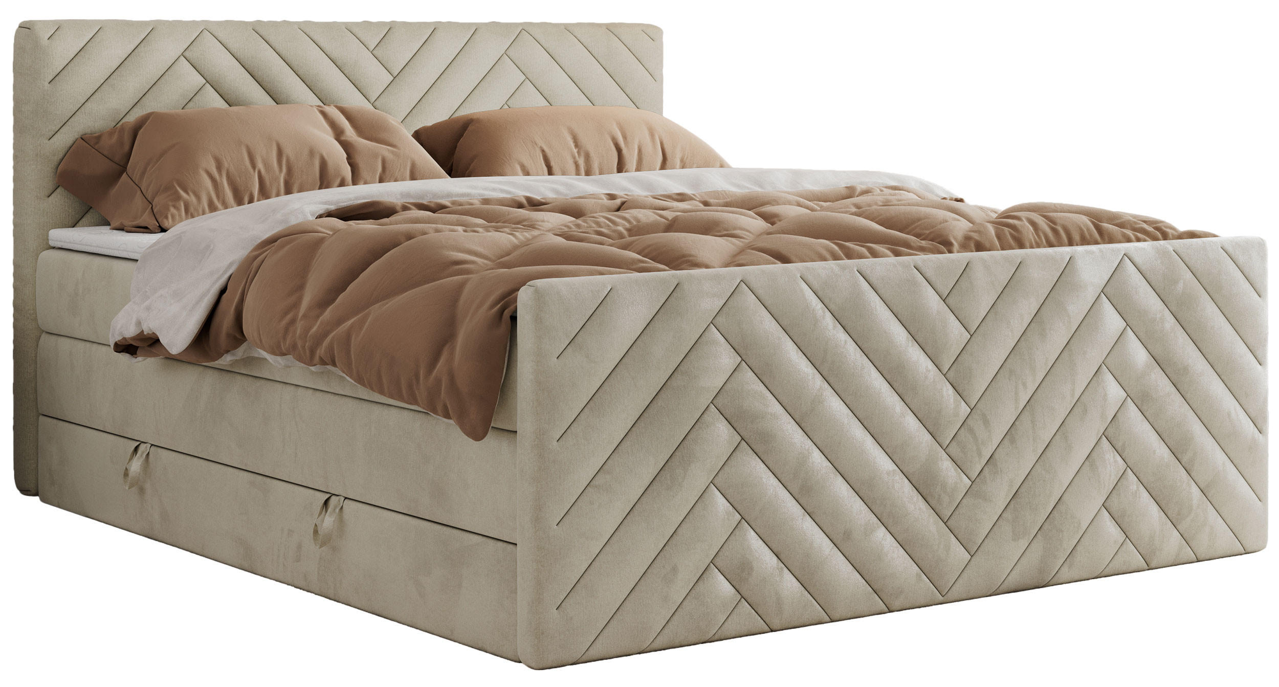 BOXSPRINGBETT PARIS KING DUO - 120/200 - Beige Velvet - H3 - Beige, Holz/Textil (120/200cm) - MKS