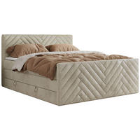 BOXSPRINGBETT PARIS KING DUO - 160/200 - Beige Velvet - H3 - Beige, Holz/Textil (160/200cm) - MKS