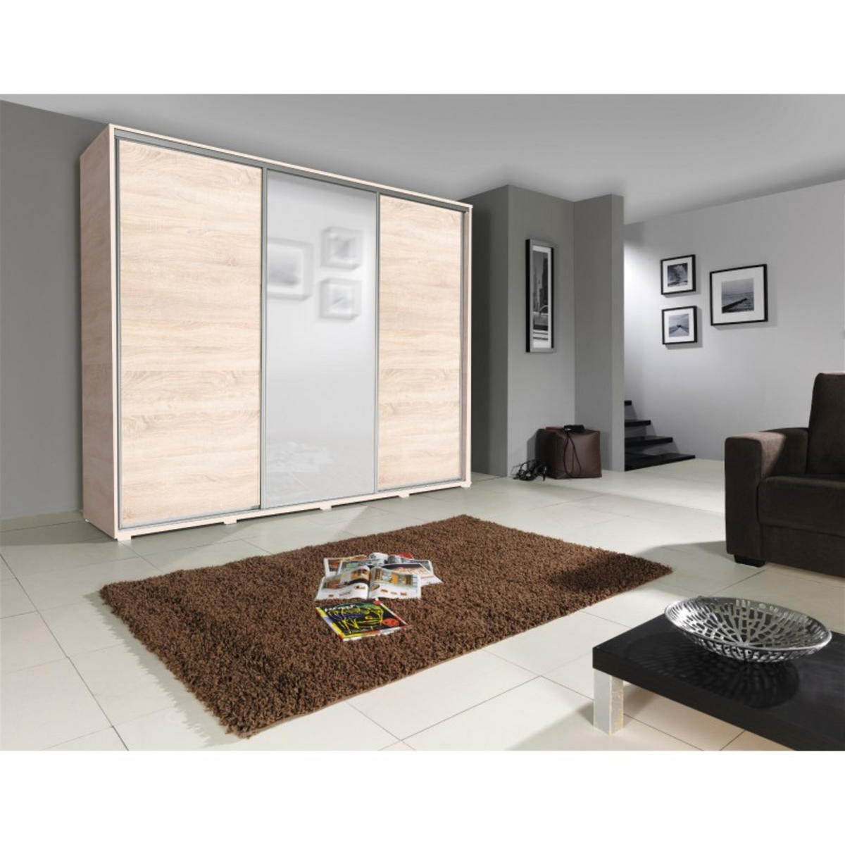 SCHIEBETÜRENSCHRANK - Kleiderschrank MONACO - Eiche Sonoma - Sonoma Eiche, Holzwerkstoff (255/251/66cm) - Möblo