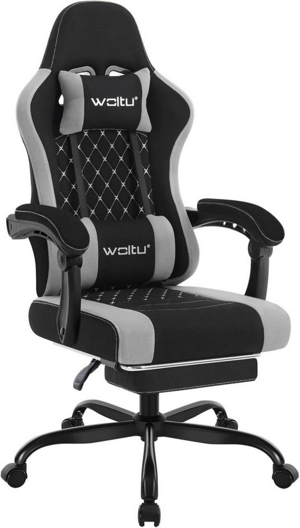 GAMINGSTUHL mit Massagefunktion, Netzstoff, Schwarz+Grau - Schwarz/Grau, Textil/Metall (70/127/70cm) - Woltu