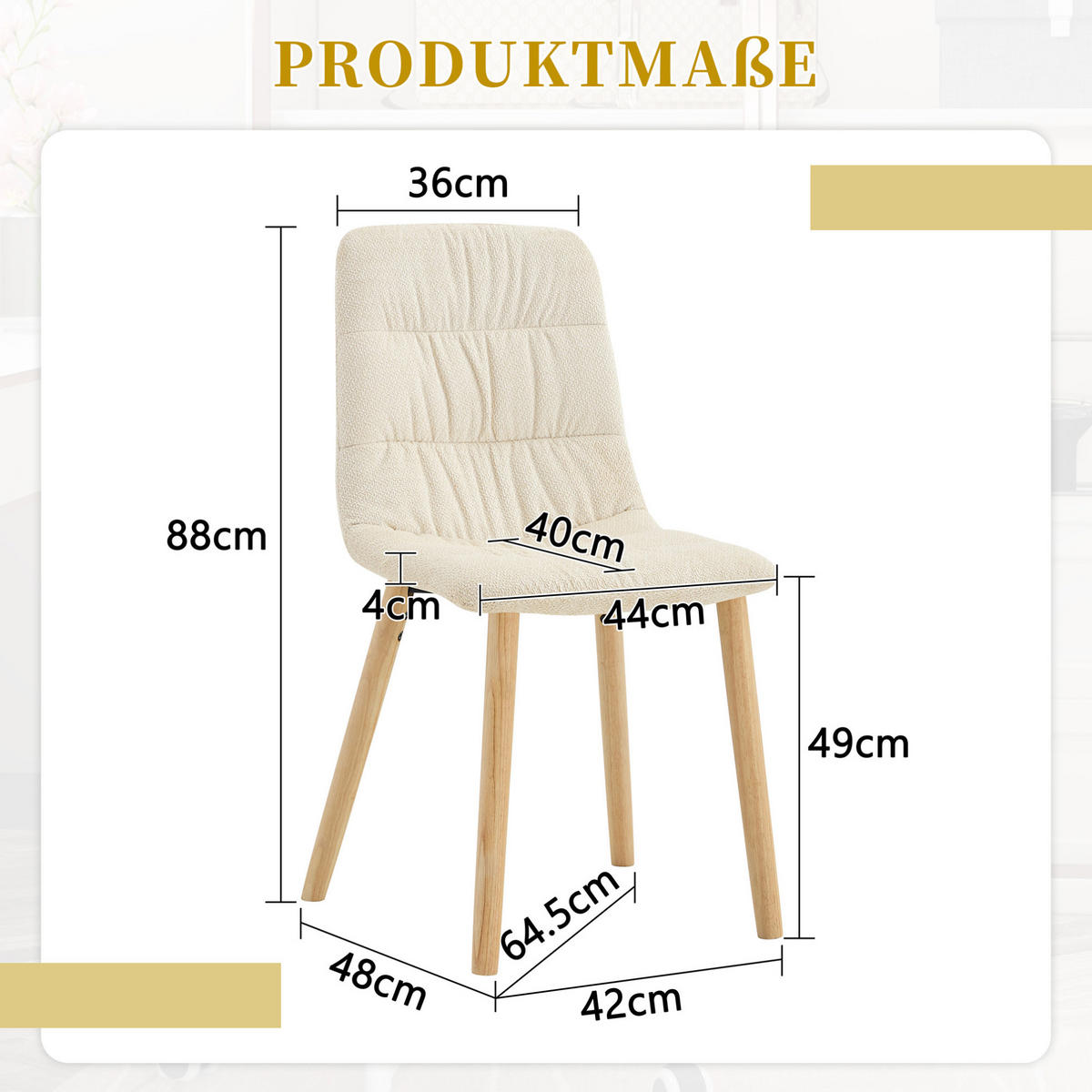 ESSZIMMERSTUHL mit Stoffbezug 88 cm Weiß Massivholzbeine 2er-Set - Weiß, Holz (48/88/44cm) - Meubliv