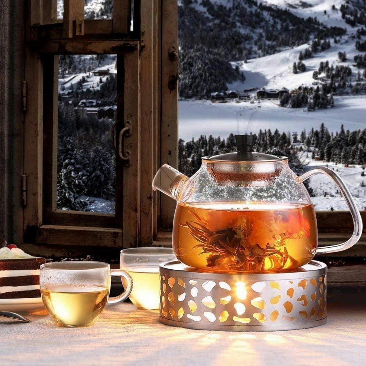 TEEKANNE mit Stövchen 1.5L Glas Edelstahl - Transparent, Glas (18.5/23.5cm)