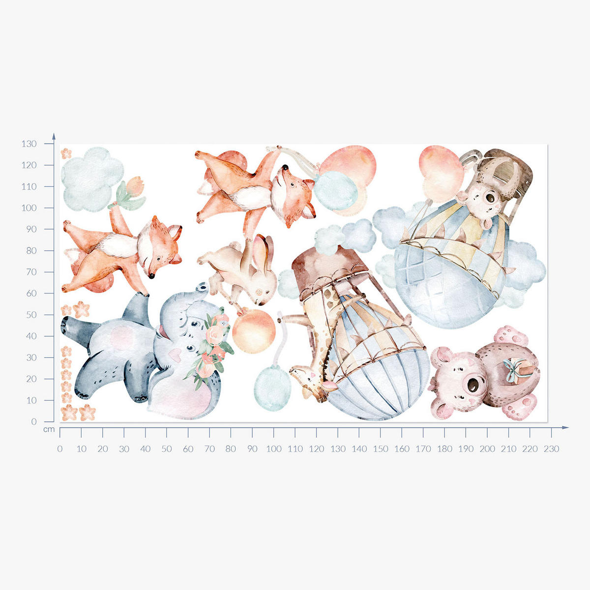 WANDAUFKLEBER 130x228cm - Pastellfarbene Tiere - Multicolor, Kunststoff (130/228/0.1cm) - Wallfluent