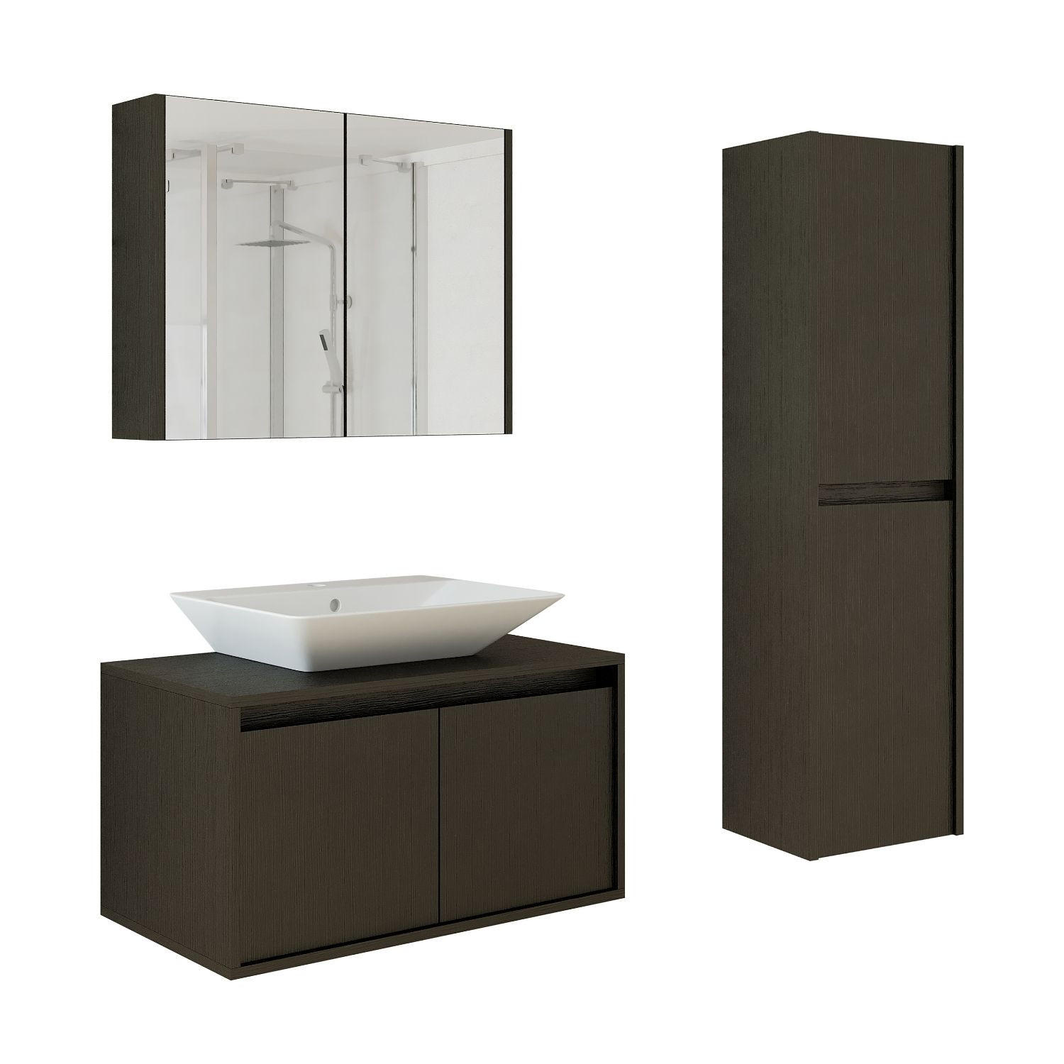 BADMÖBEL Set ATLANTIC-85 4-teilig - Schwarz, Holzwerkstoff (85/150/45cm) - Roomart