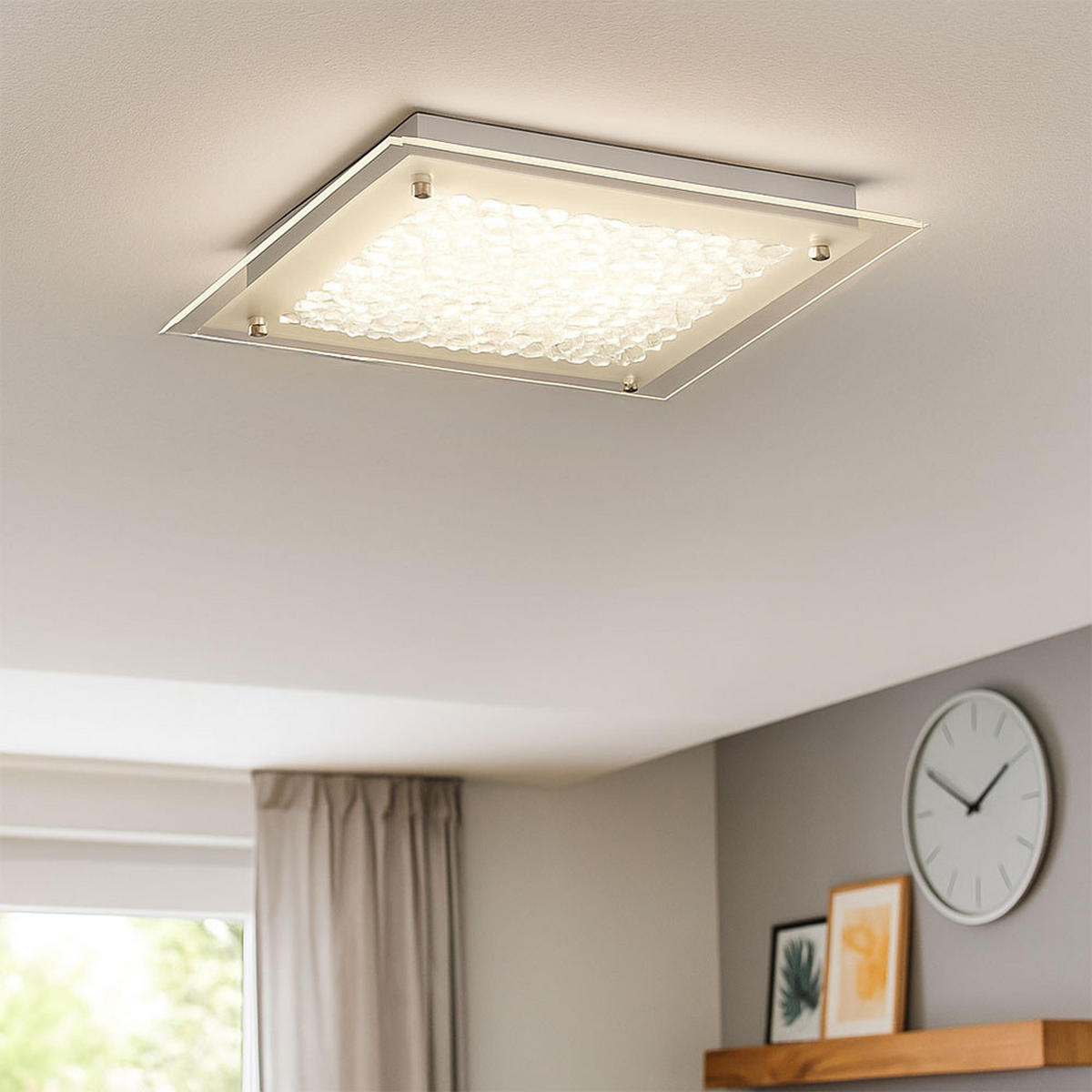 LED DECKENLEUCHTE Merle Chrom Weiß - Weiß, Glas (25/25/5cm) - Wofi
