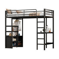HOCHBETT 90/200 cm Schwarz aus Metall mit Schreibtisch und Regalen - Schwarz, Metall (90/200cm) - OKMYHOME