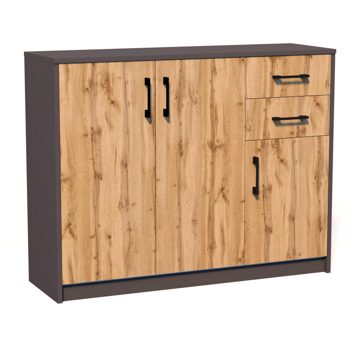 KOMMODE mit 2 Schubladen und 3 Türen - Graphitfarben, Holzwerkstoff (110/85/35cm) - Home Collective