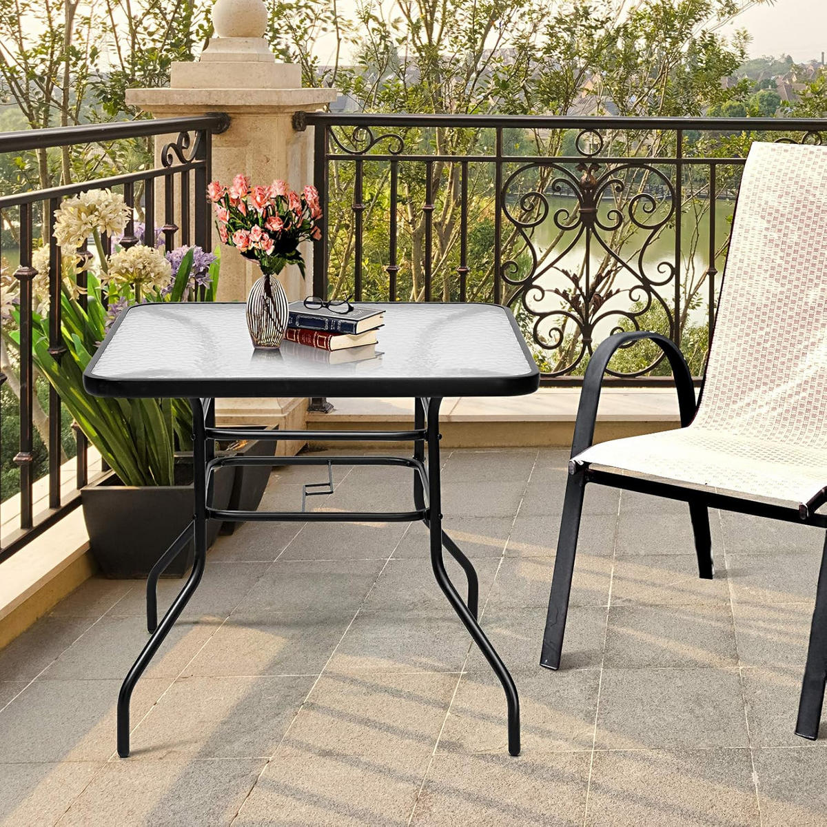 GARTENTISCH Bistrotisch Schwarz - Schwarz, Metall (81/81/71cm) - COSTWAY