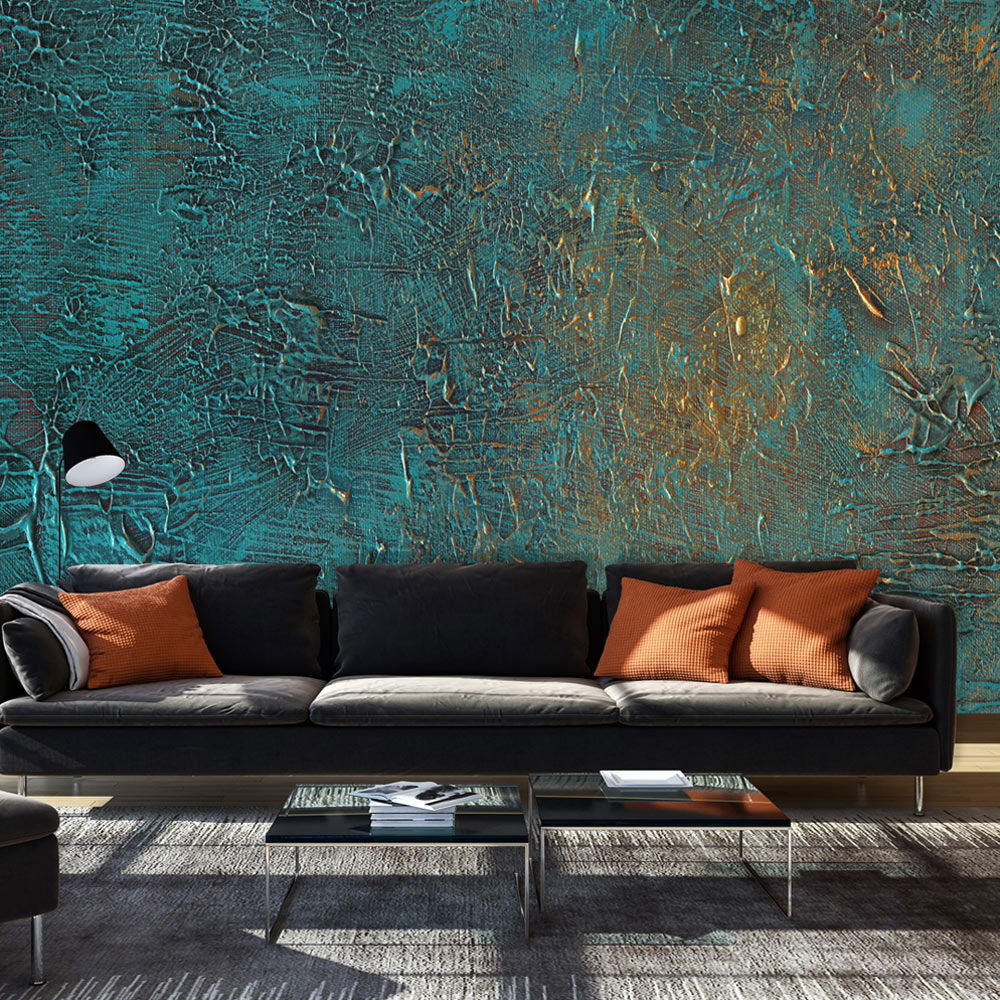 VLIESTAPETE Türkis 400/280 cm - Türkis/Goldfarben, Textil (400/1cm) - KUNSTLOFT