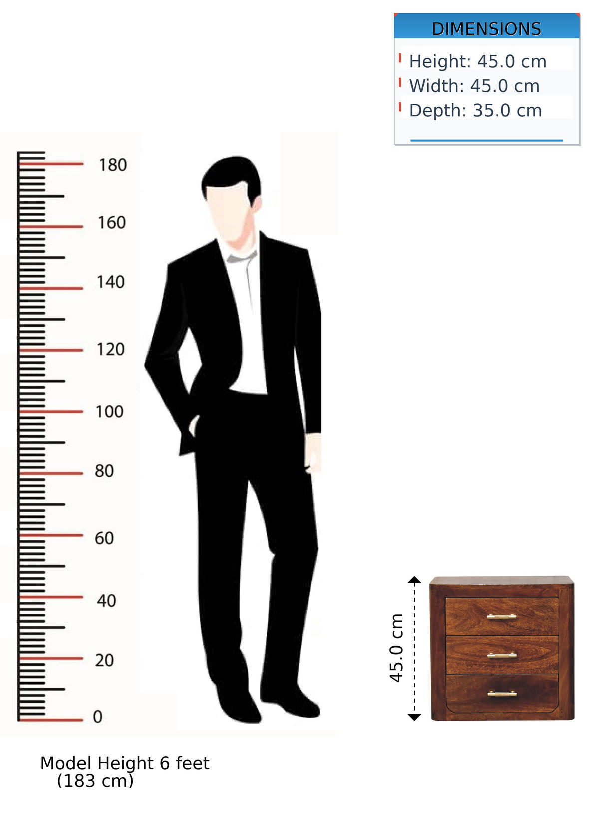 NACHTTISCH Kastanien-Finish, 3 Schubladen, Braun - Braun, Holz (35/45/45cm) - Artisan Furniture