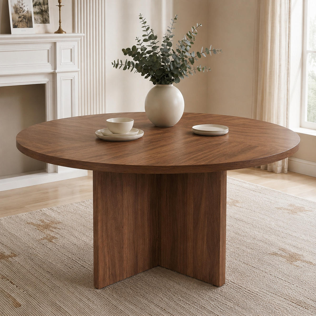 ESSTISCH Runder 120x120 cm - Walnuss Skandinavisch - Braun, Holz (85.5/68/23.5cm) - Raelunyi