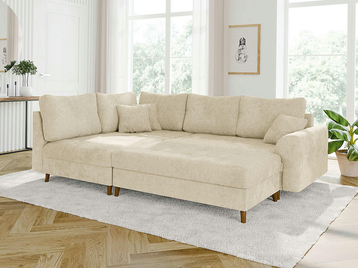 ECKSOFA inkl. Hocker Sigurd Beige Chenille - Ottomane Links - Beige/Braun, Holz/Textil (231/161cm) - S-Style Möbel