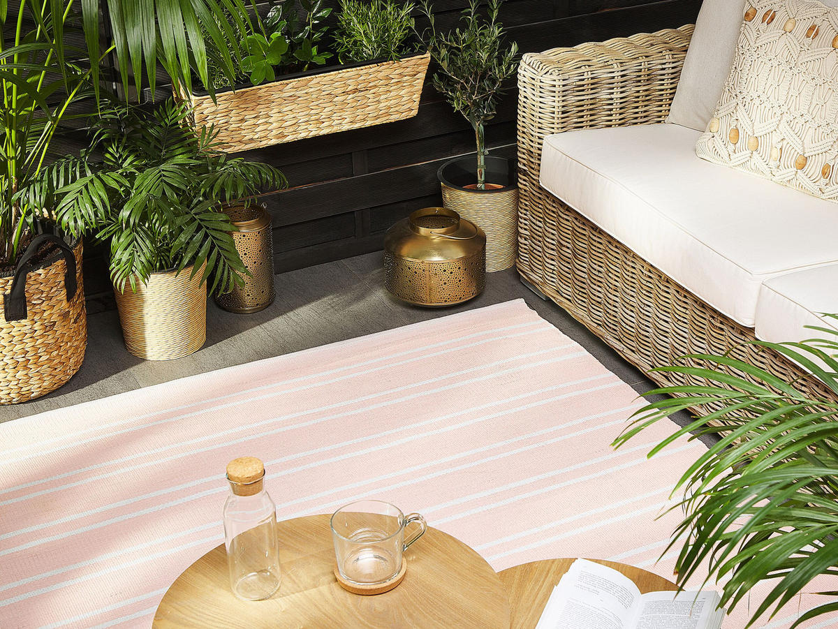 KURZFLOR-OUTDOOR-TEPPICH Akyar 200/140 cm - Pink, Kunststoff (140/200cm) - Beliani