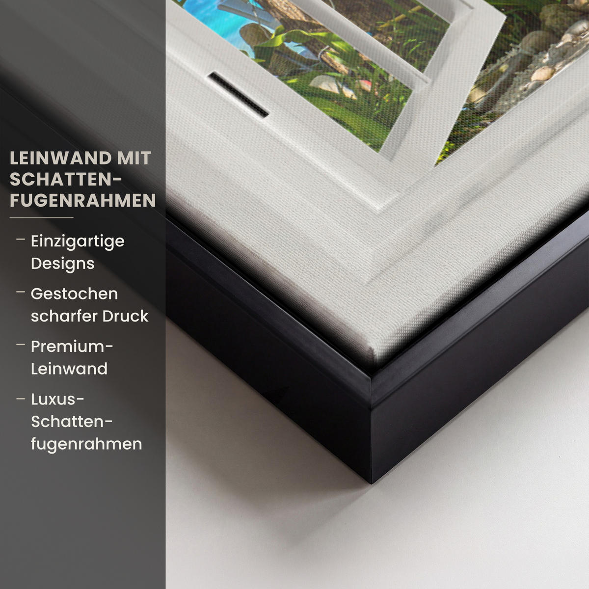 LEINWAND Bilder mit Rahmen - Aussicht - Baum - Meer - Palme - Hügel - Strand - Blau - 70x50 - Blau, Textil (70/50cm) - MuchoWow