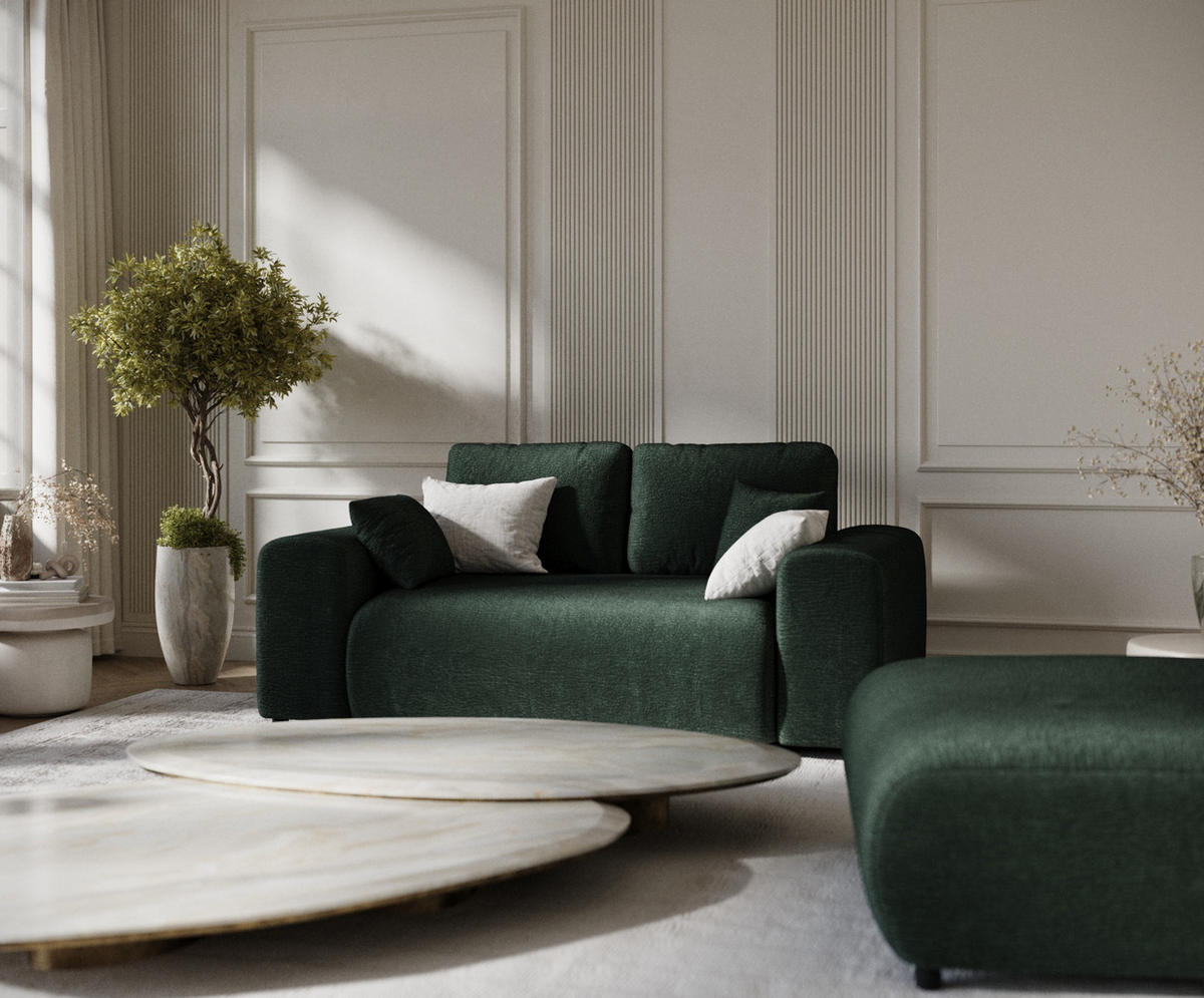 2-SITZER-SOFA Zanzibar Grün Chenille - Schwarz/Grün, Holz/Holzwerkstoff (178/79/108cm) - Maison de Reve
