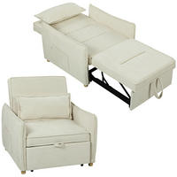 SCHLAFSESSEL 3-in-1 DE-08245 umwandelbar mit Bettfunktion & Lendenkissen Creme - Creme, Holzwerkstoff (88/87/84cm) - ComfortXL