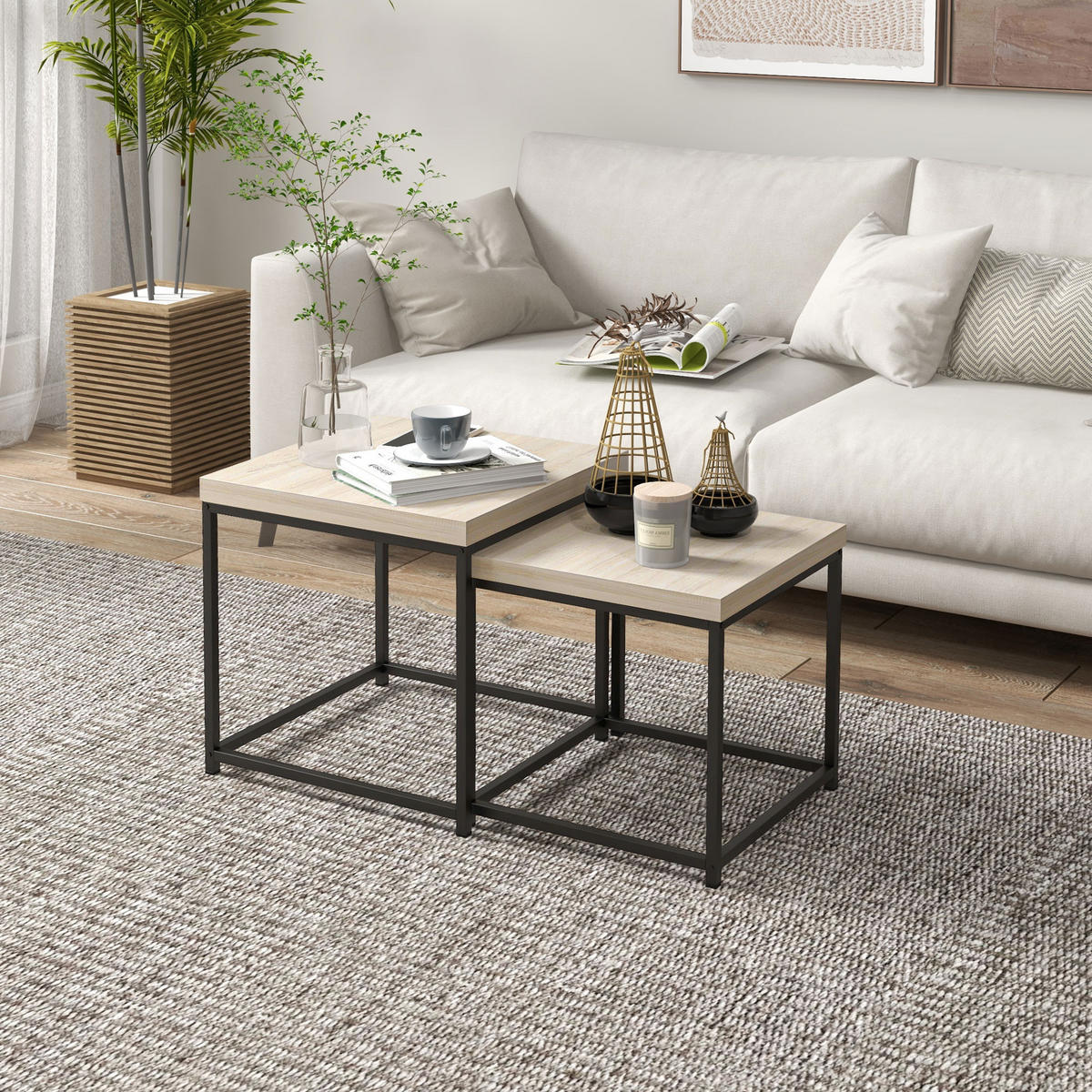COUCHTISCH DE-15757 2er-Set nestbar Hellholz - Naturfarben, Metall (45/45/45cm) - ComfortXL
