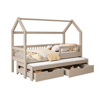 KINDERBETT 80x180 cm kaschmir ASHER II Hausbett aus Massivholz mit Rausfallschutz, Gästebett, 2 Schubladen und 2 Matratzen - Beige, Holz (80/180cm)