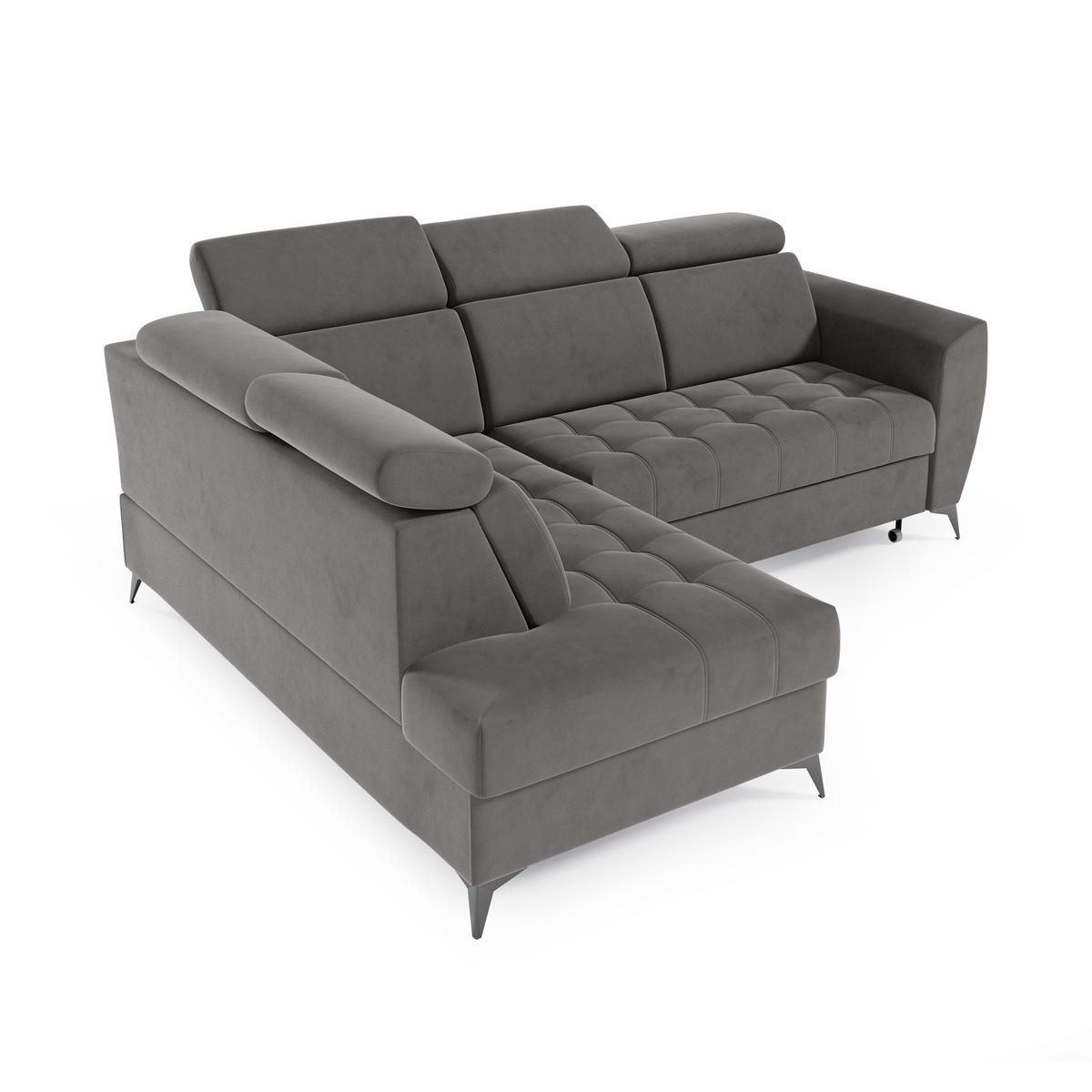 ECKSCHLAFSOFA Aurora II mit verstellbare Kopfstützen, Dunkelgrau, links - Dunkelgrau/Schwarz, Textil (266/204cm) - Beautysofa