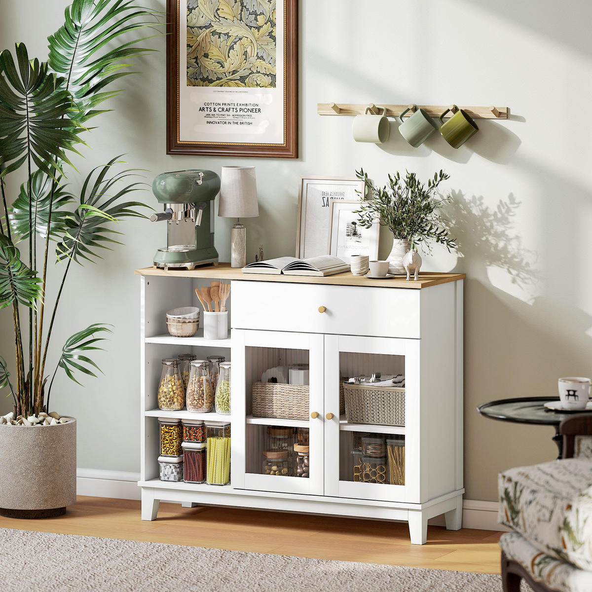SIDEBOARD Weiß Eichefarben 100/35/80 cm - Weiß, Holzwerkstoff (100/80.3/35cm) - PANGIVO