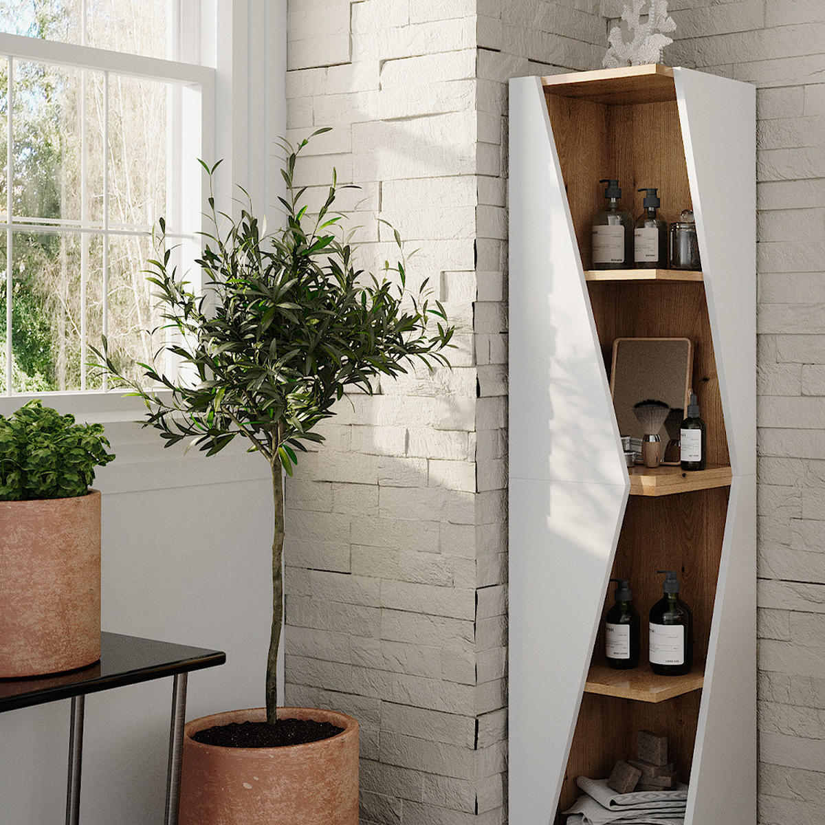 BADSCHRANK Benno Weiß/Artisan 31.6 x 70.5 cm mit 3 Ablagen - Weiß, Holzwerkstoff (31.6/70.5/31.6cm) - Vicco