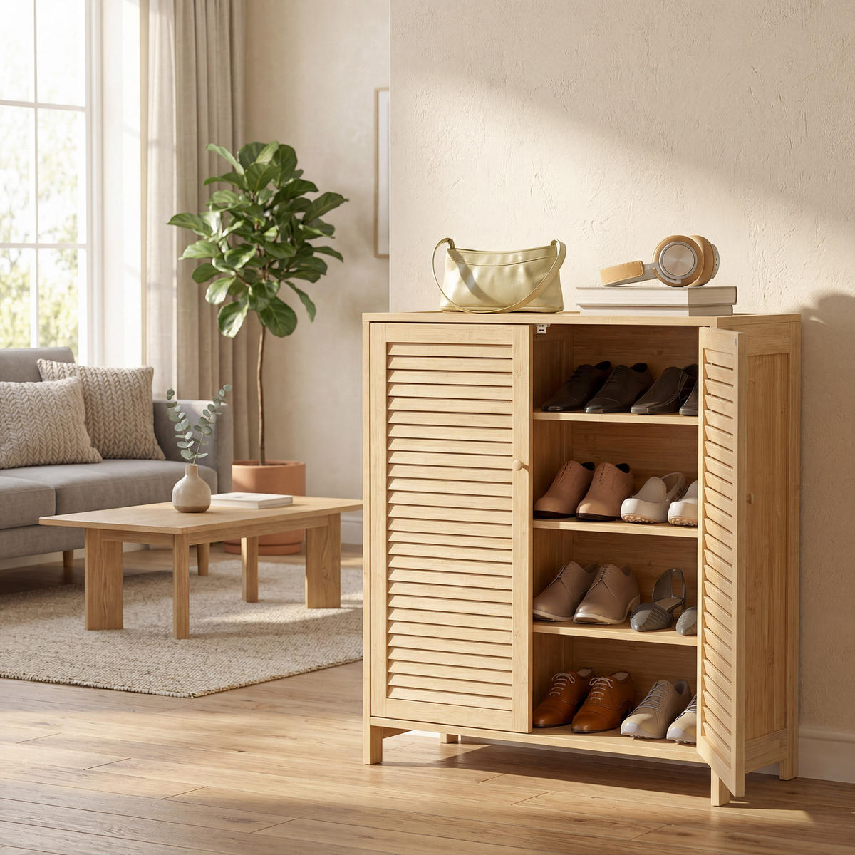 SCHUHSCHRANK Naturfarben 35.0/80.0/80.0 cm - Naturfarben, Holz (80/80/35cm)
