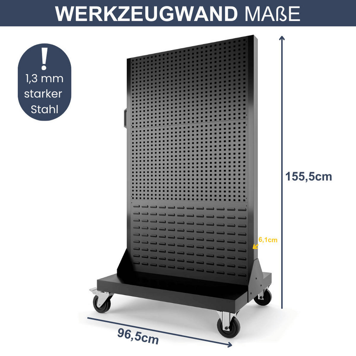 WERKZEUGWAND mobil ENDA Lochwand 155,5x96,5x6,1cm Schwarz - Schwarz, Metall (96.5/155.5/6.1cm) - DELUKE