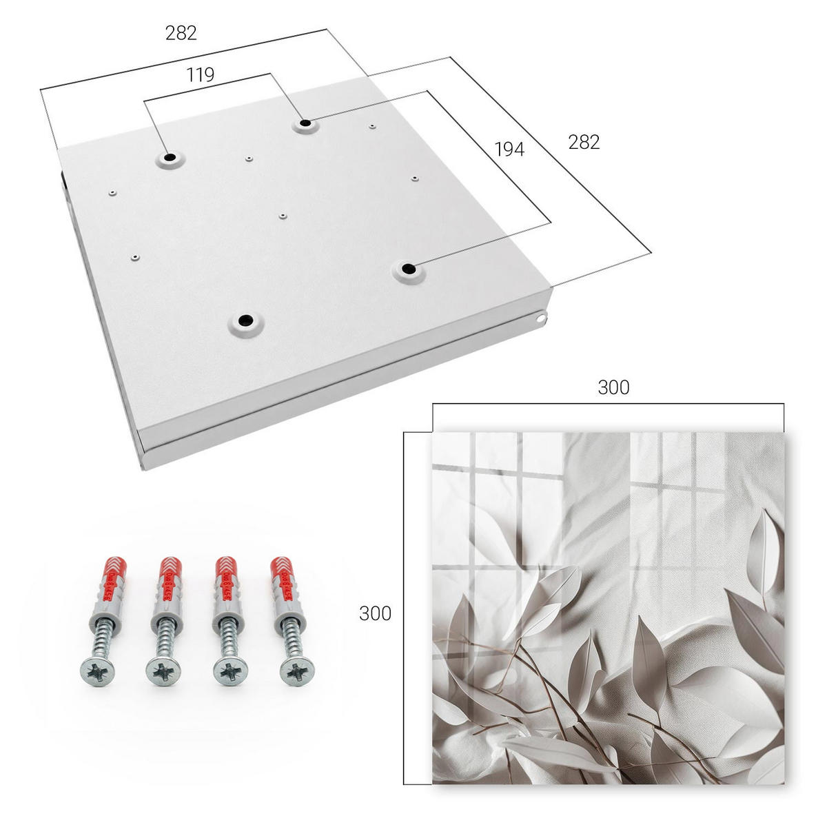 SCHLÜSSELBOX Weiß 30x30 cm – Türöffnung nach rechts - Blattstoff - Beige, Metall (30/30/5cm) - TULUP