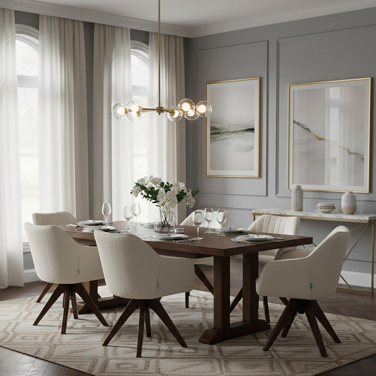 ARMLEHNSTUHL Mika-Finn 2er-Set - Nussbaumfarben/Creme, Eichenholz/Holz (60/82/61cm) - DUBI Möbel